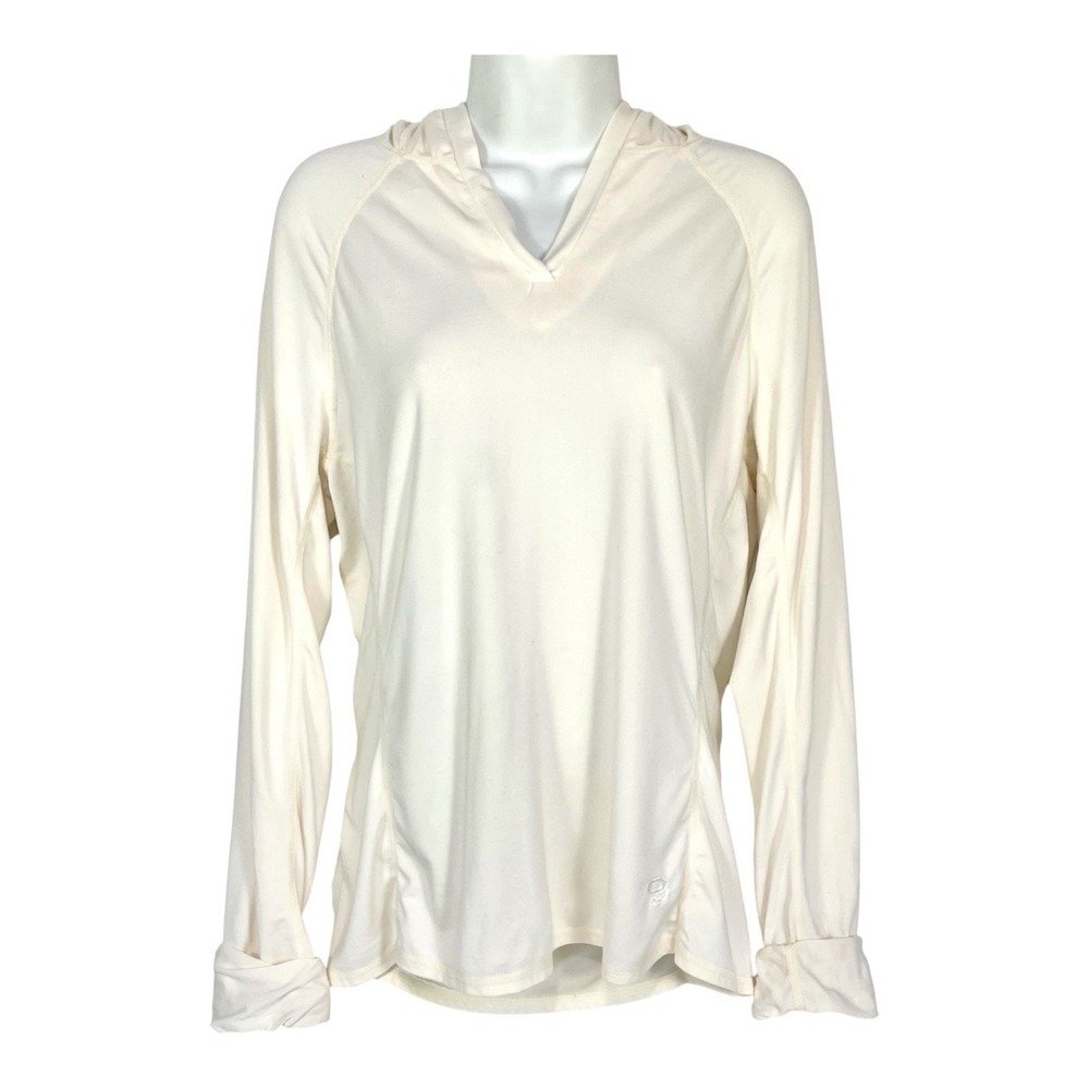 Mountain Hardwear Womens S Ivory Hooded V Neck Pullover Top Thumbholes